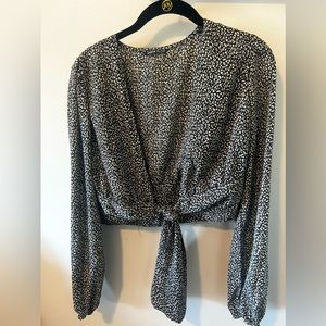 Long sleeve front tie silky top